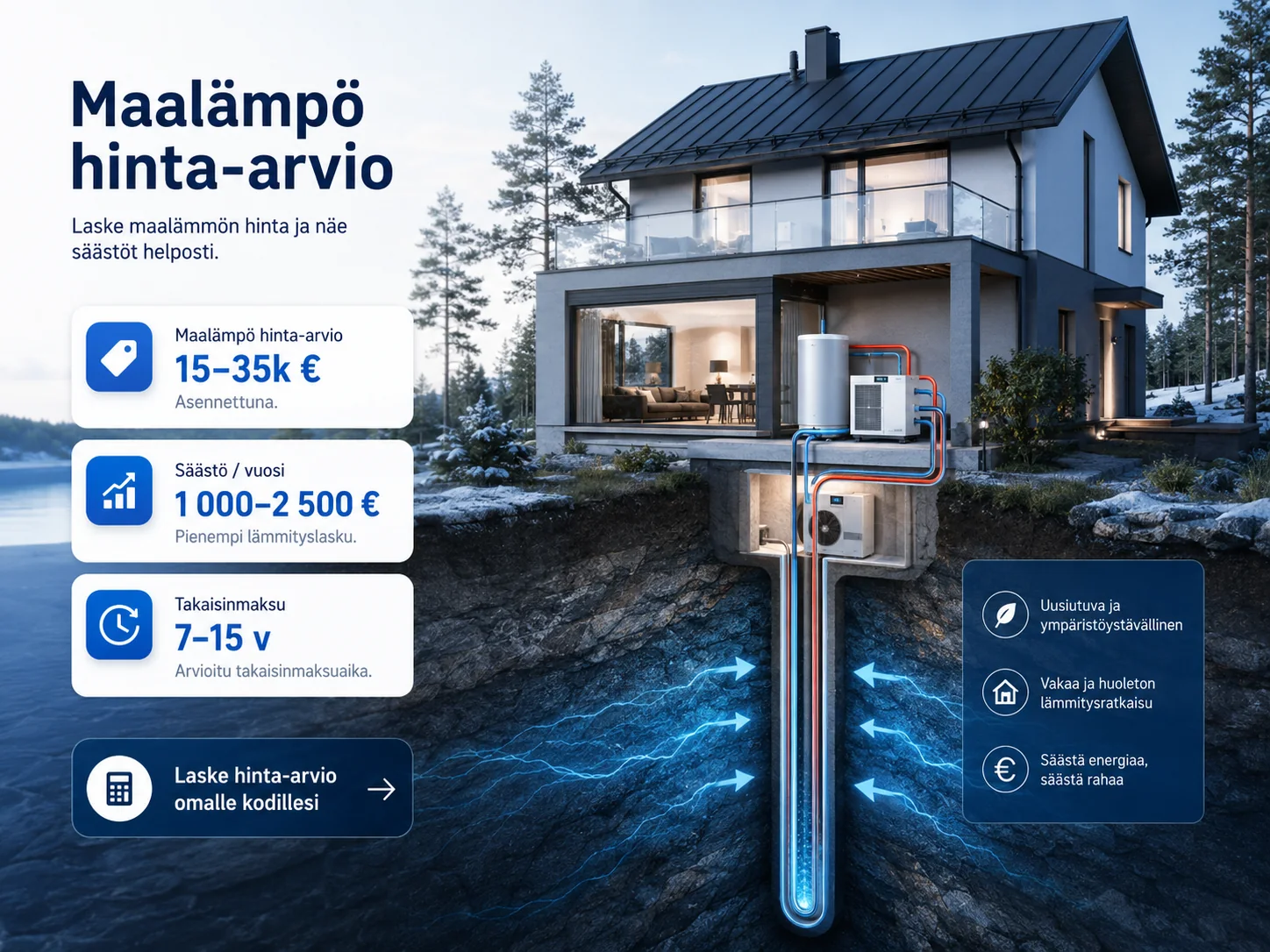 Maalämpöjärjestelmä ja porakaivo omakotitalossa